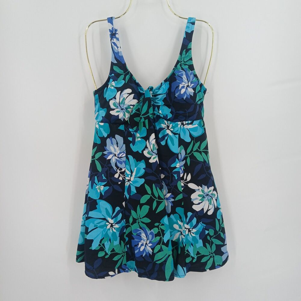 Croft & Barrow Women's blue and green Floral Print Swim Dress Swimsuit Size 12